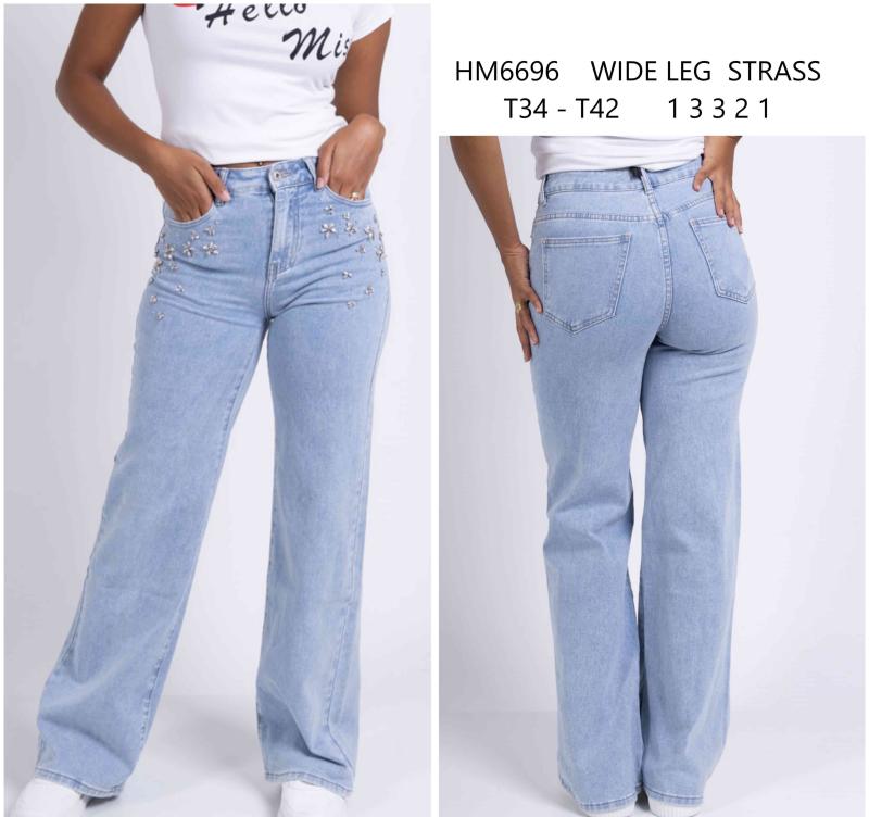Jeans droit et large avec strass