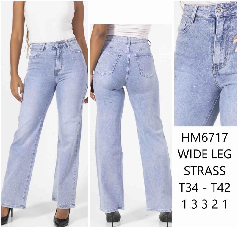 Jeans droit et large avec strass