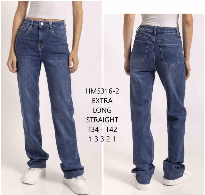 Jeans droit extra long taille haute