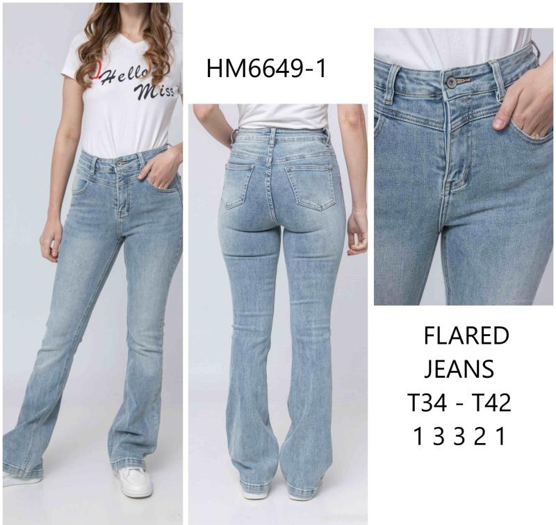 Flared jeans taille haute, délavage vintage