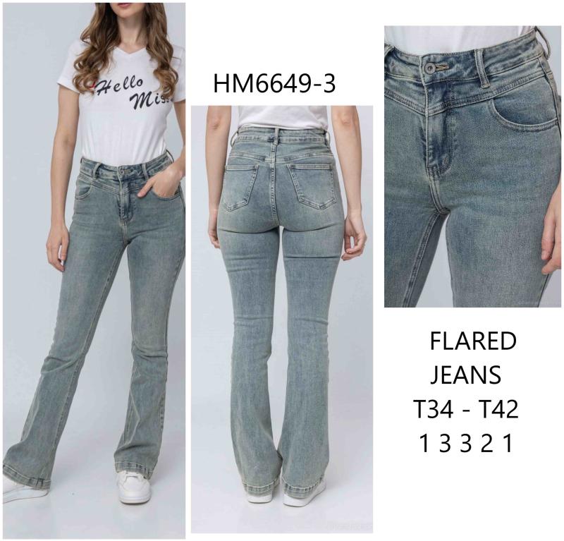 Flared jeans taille haute, délavage vintage