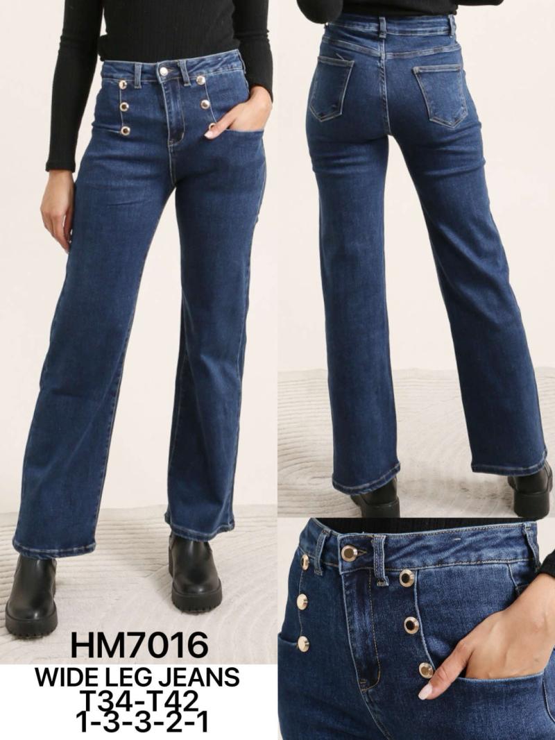 Jeans droit et large avec des boutons devant