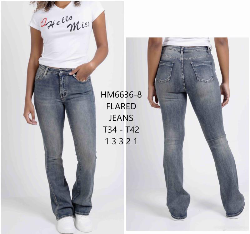Flared jeans taille haute,délavage vintage