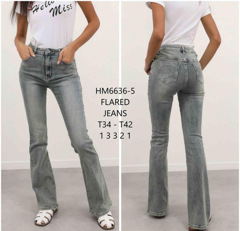 Flared jeans taille haute, délavage vintage