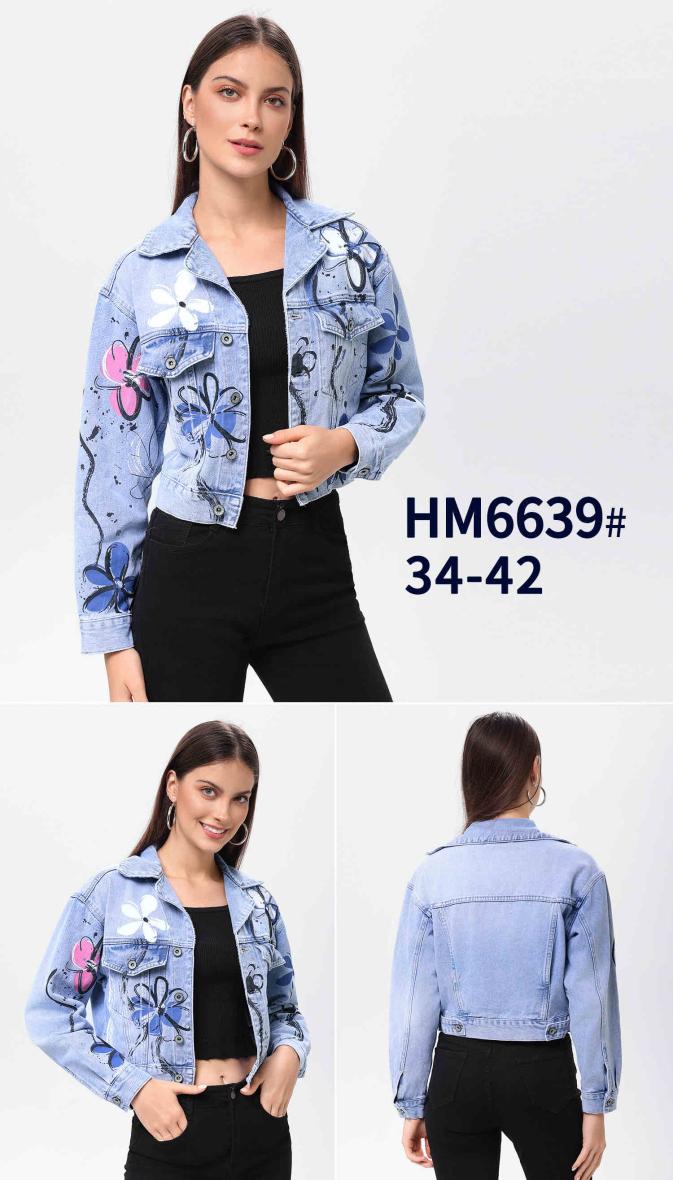 Veste en jean imprimé fleur