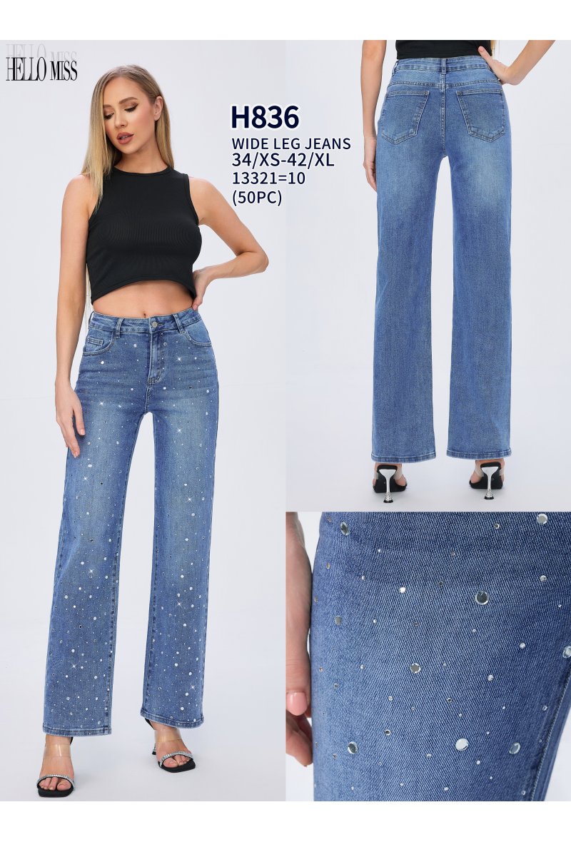 Jeans wide leg strass