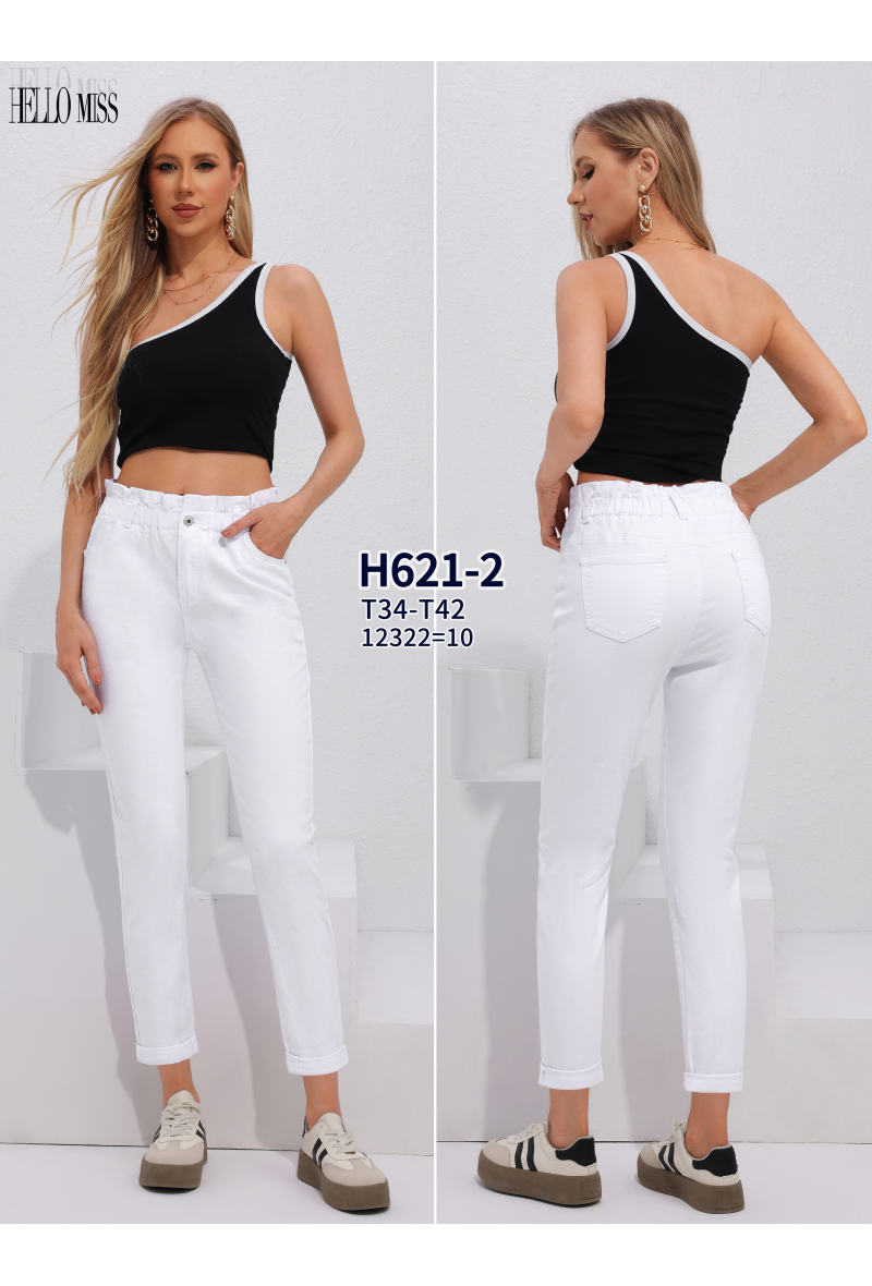 Pantalon mum fit taille élastique