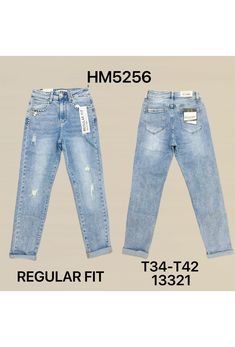 Regular jeans à strass et déchiré
