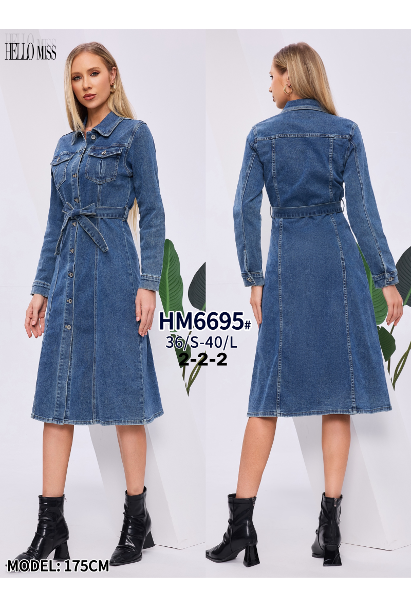 Robe longue en jean manches longues