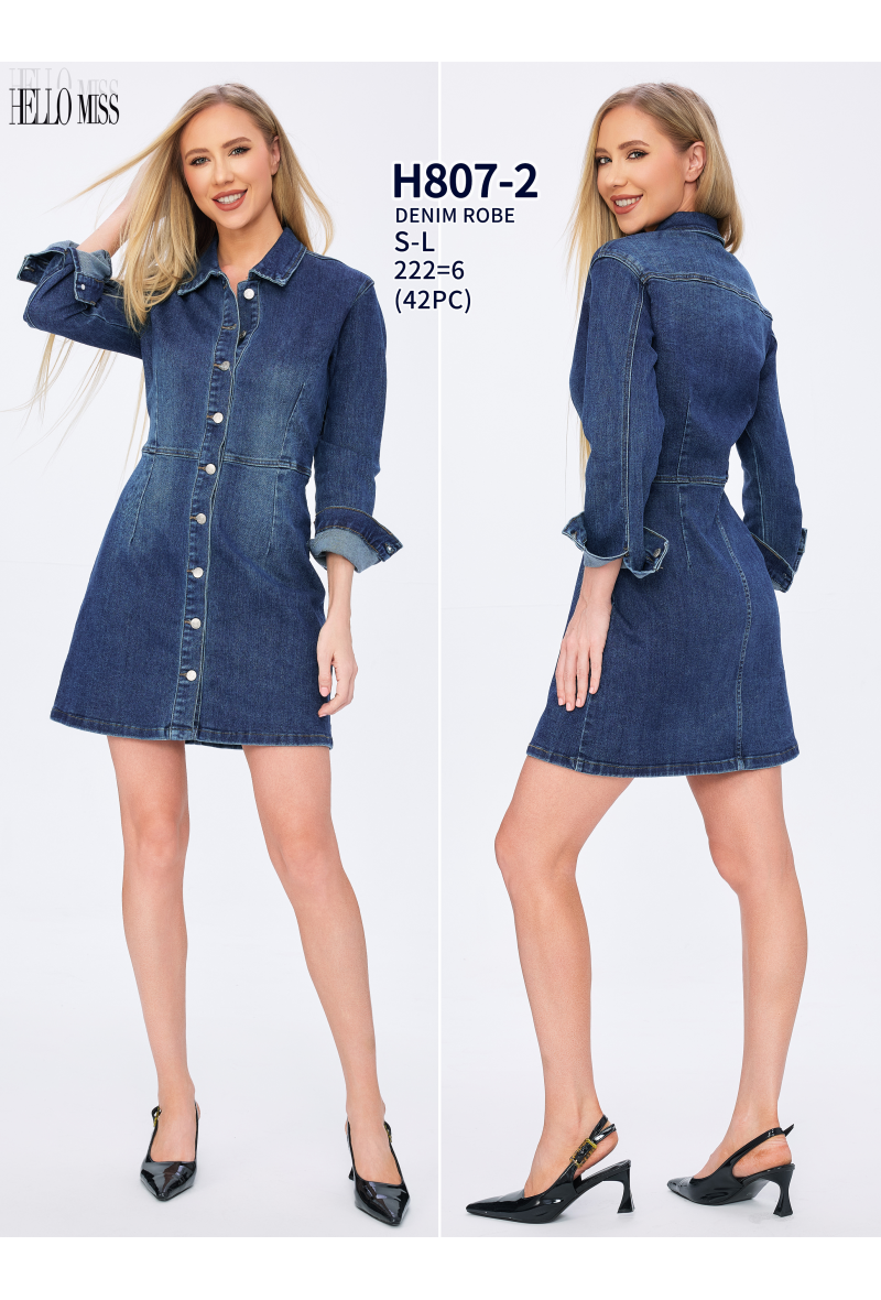 Robe courte en jean manches longues