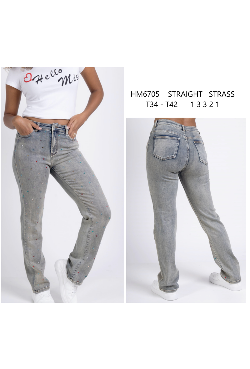 Jeans droit strass
