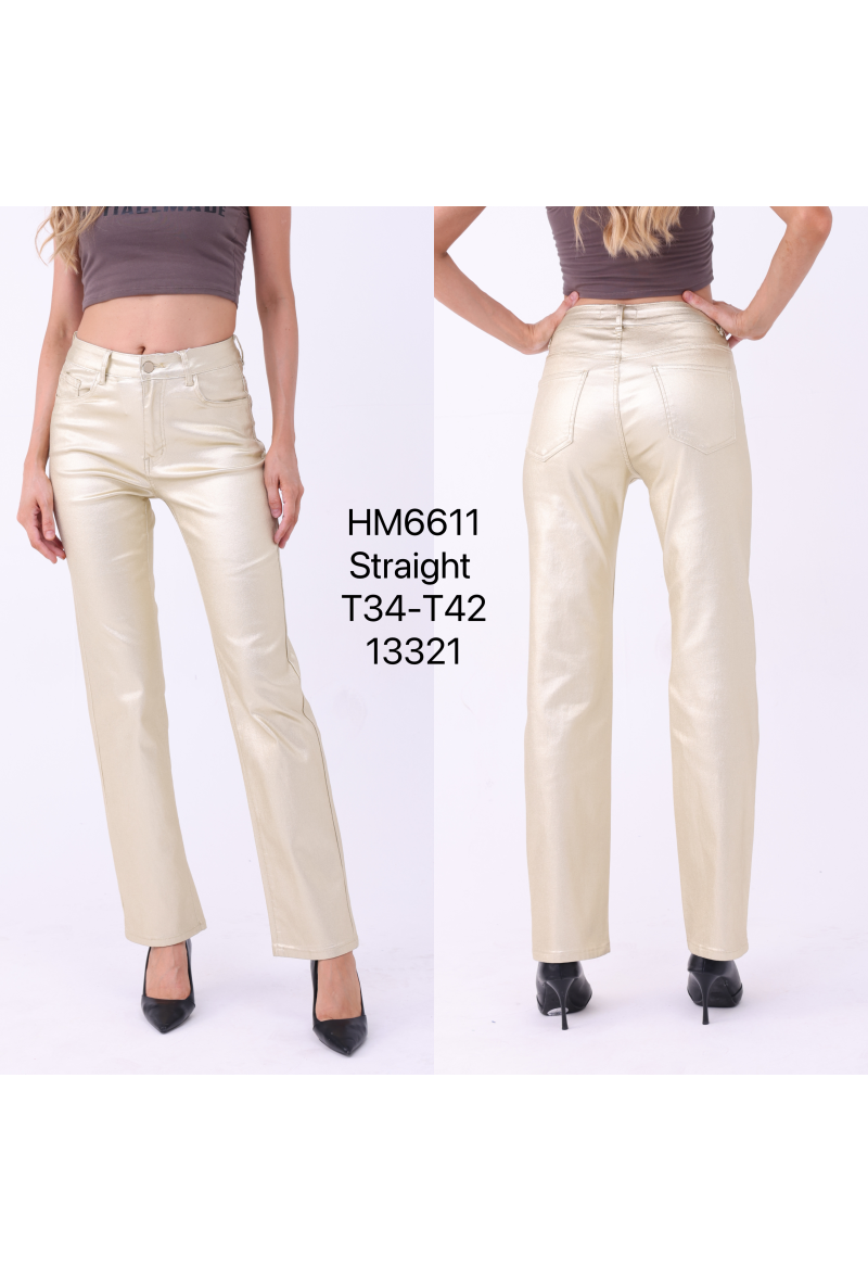 Pantalon droit métallisé