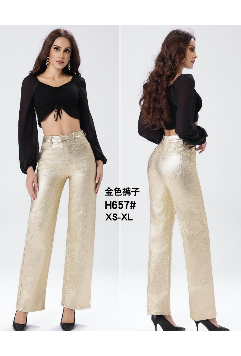 Pantalon large métallisé en doré