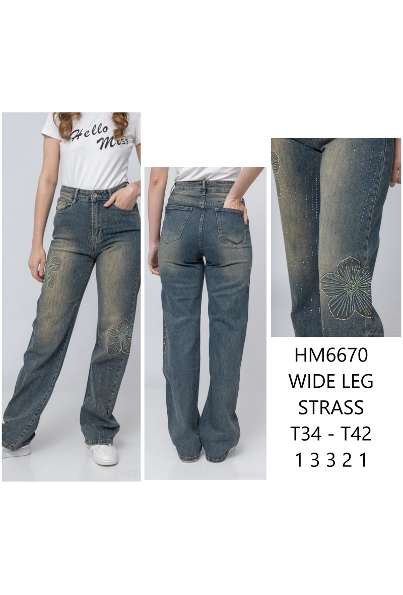 Jeans large à strass