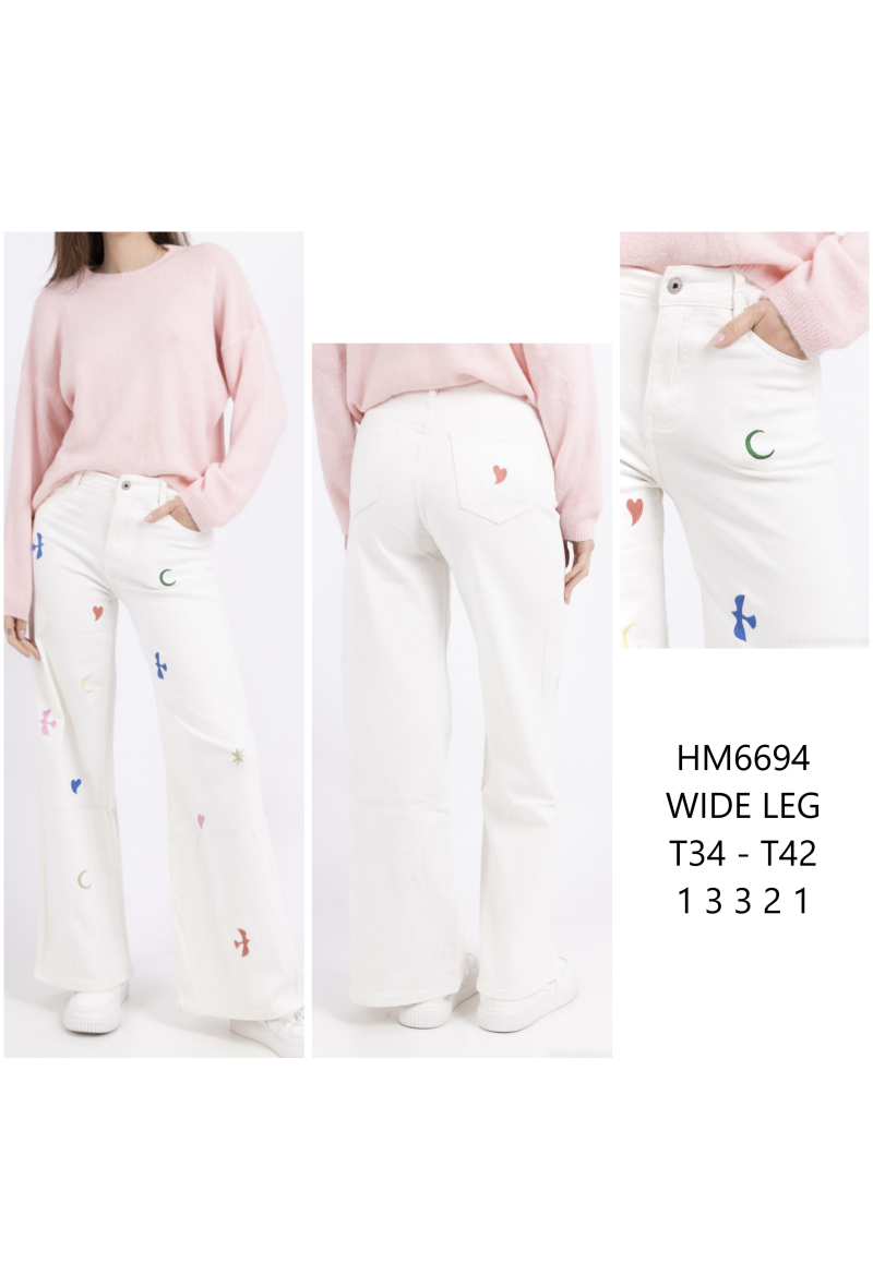 Jeans large à broderie