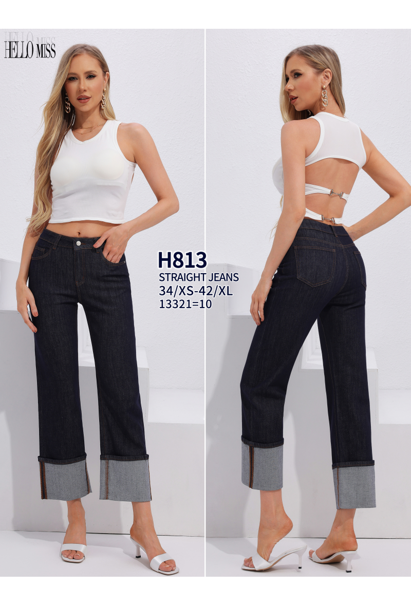 Jeans large à revers