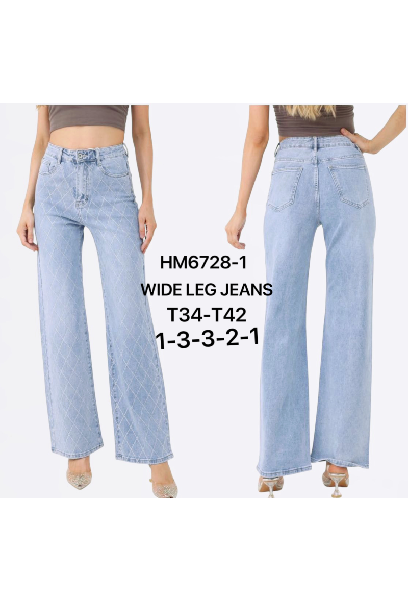 Jeans large à strass
