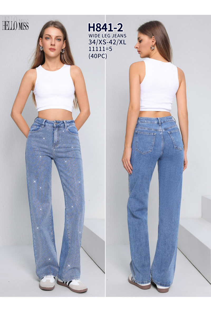 Jeans large à strass