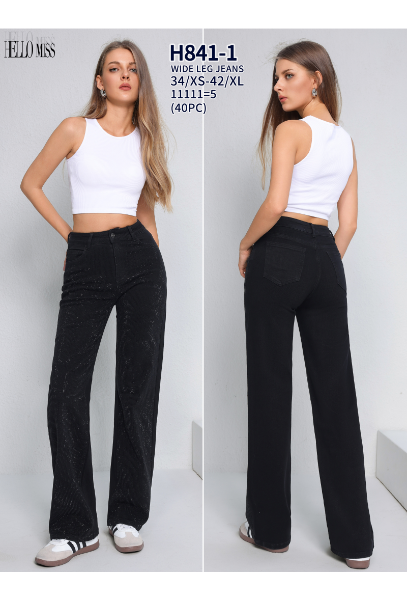 Jeans large à strass