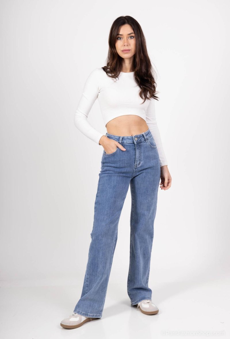 Jeans droit large à motif