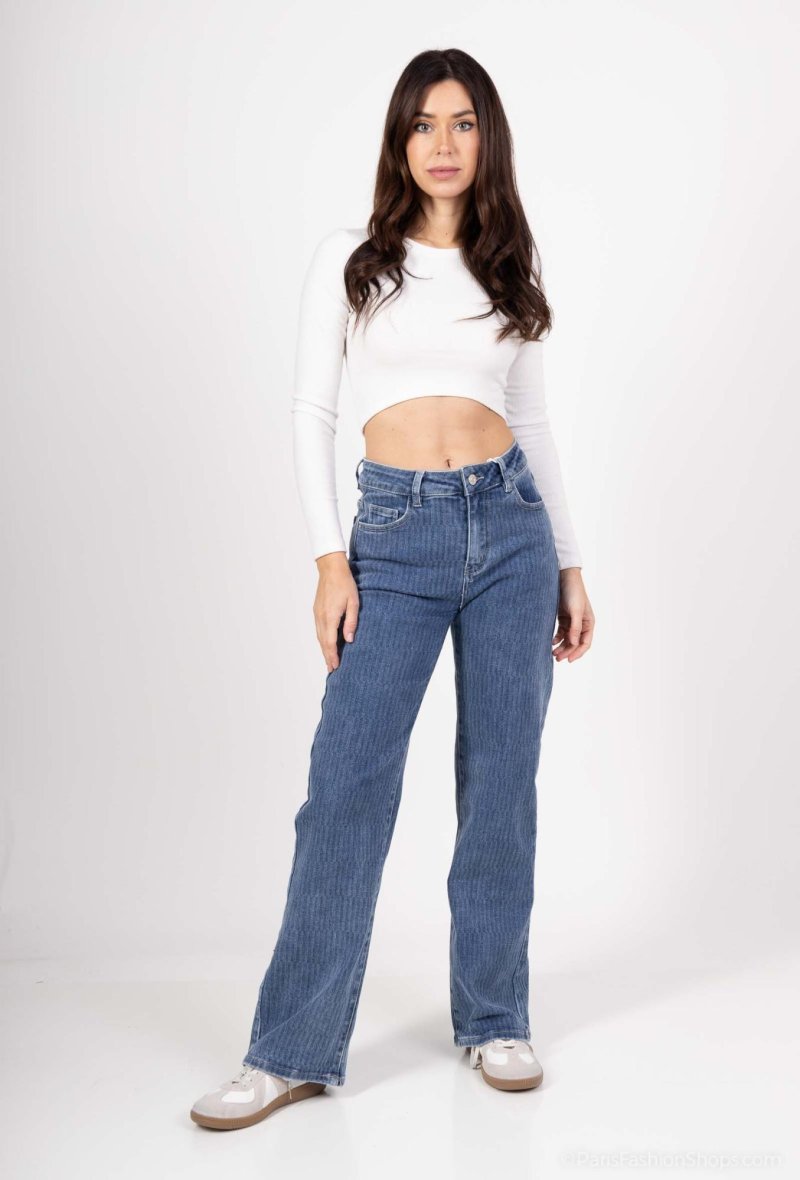 Jeans droit large à motif