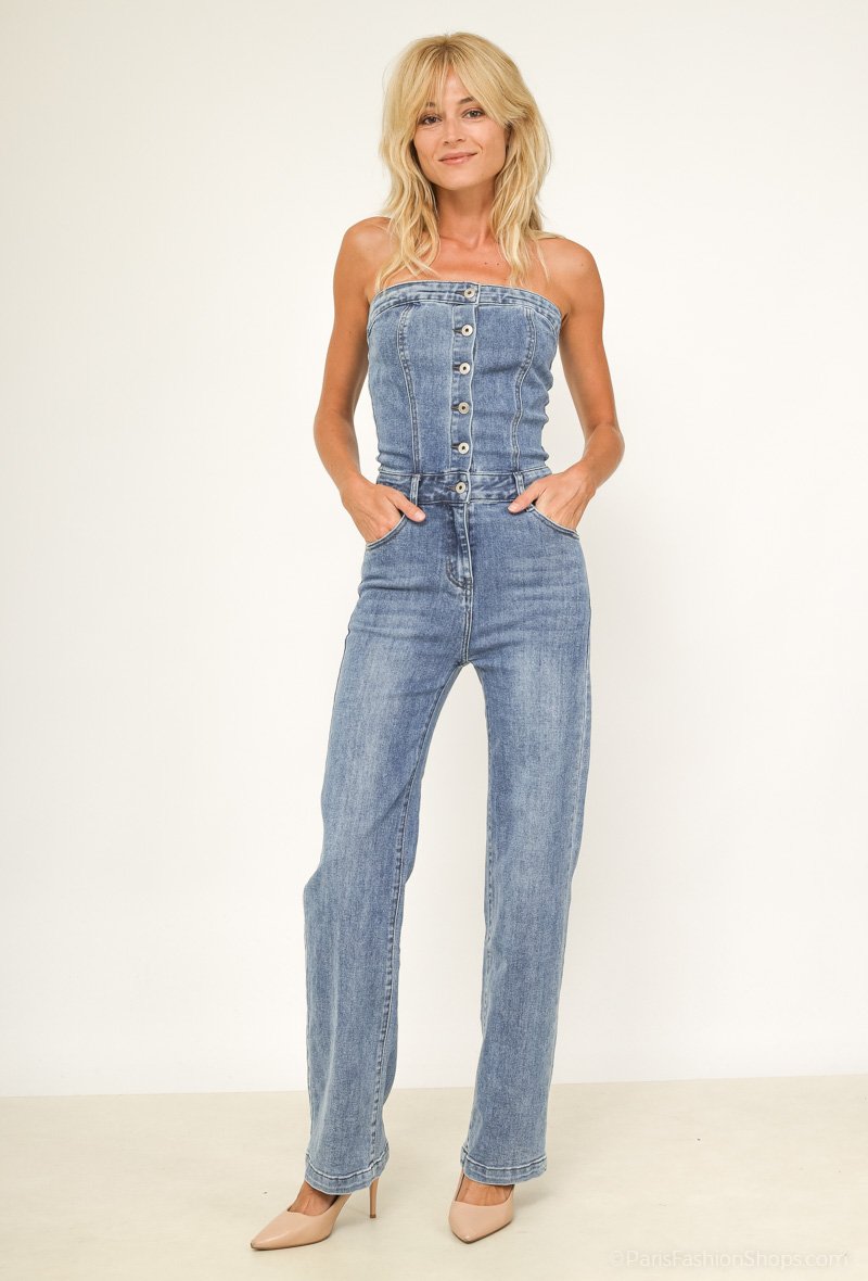 Combinaison bustier en jean