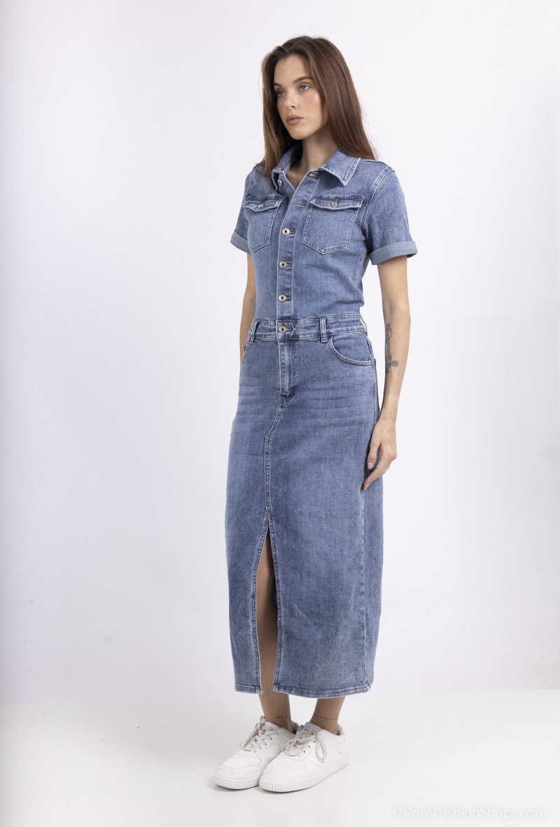 Robe en jean manches courtes
