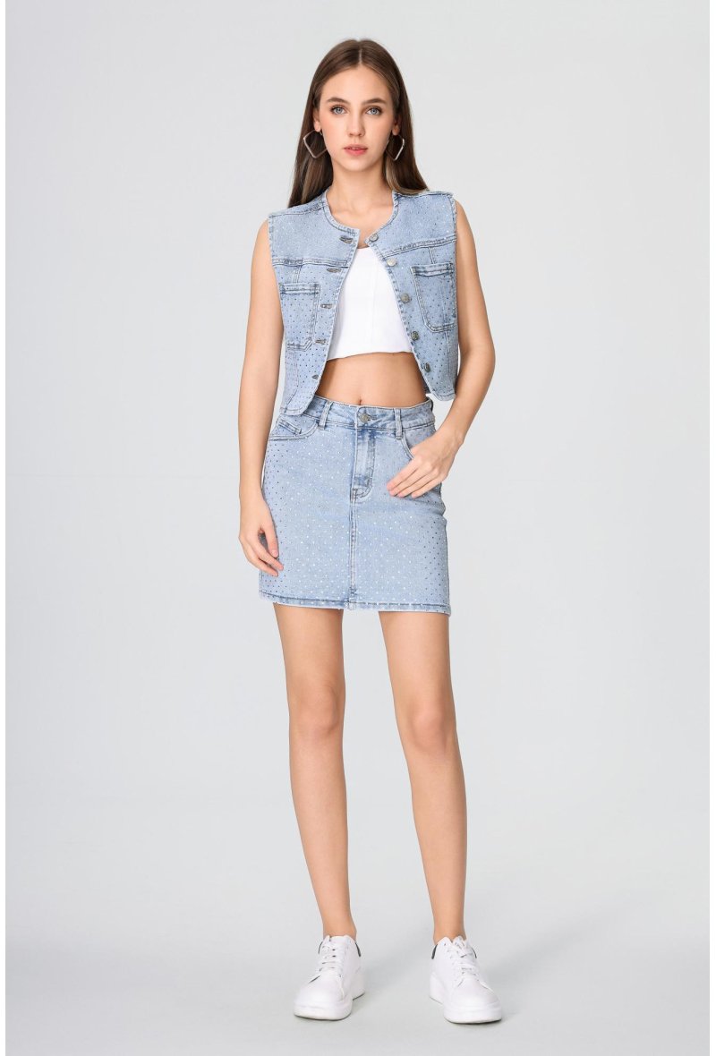 Jupe en jean à strass
